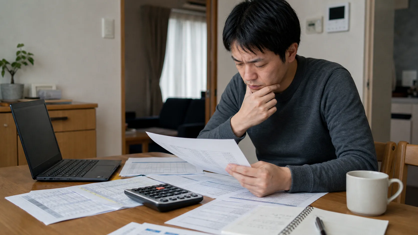 暗号資産の取引記録と税務資料を自宅で整理する納税者