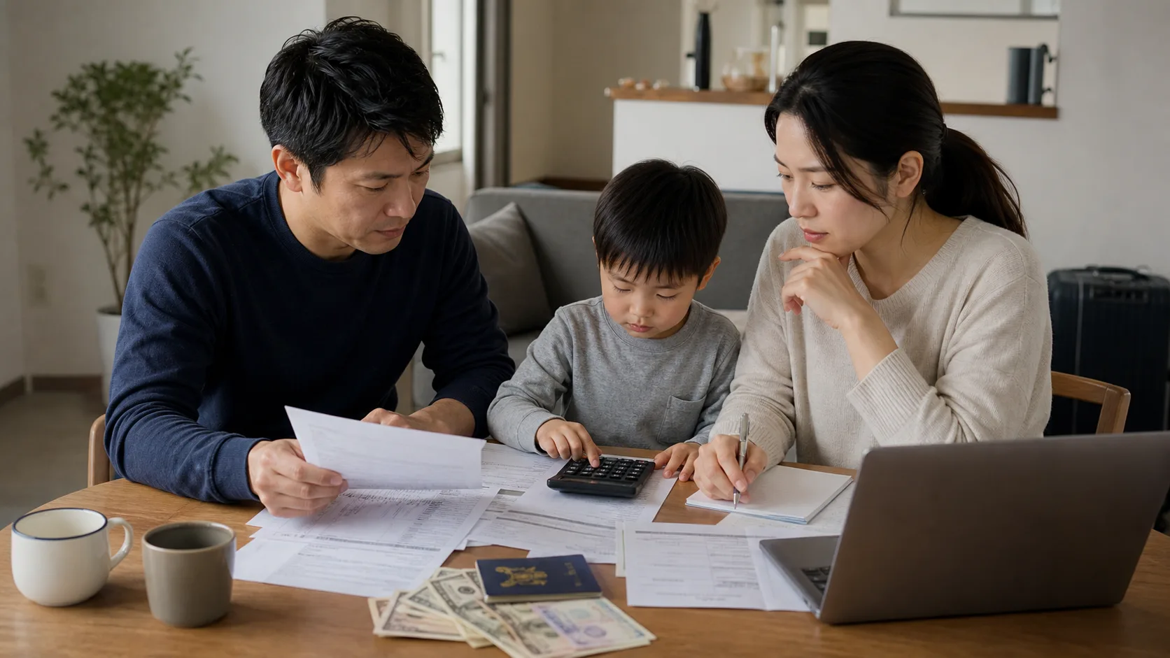 日本への帰国費用と外貨の両替時期を整理する家族