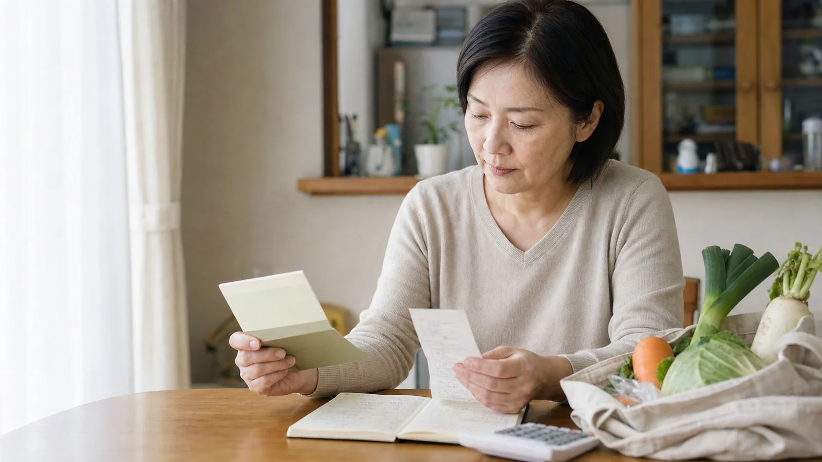 預金金利と日用品の値上がりを家計資料で確認する人