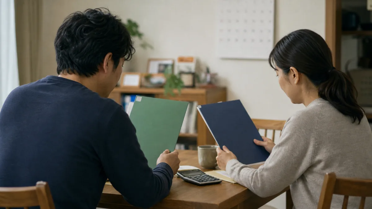 新NISAとiDeCoの資料を比較する夫婦